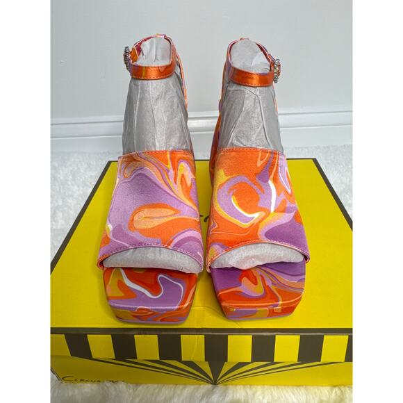 NWT Circus NY Sam Edelman Miranda Jewel Orange Multi Platform Heels 8.5 - Picture 11 of 15